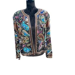 Judith Ann Vtg Embellished Ornate Art Deco Bolero Open‎ Front Celestial Heavy